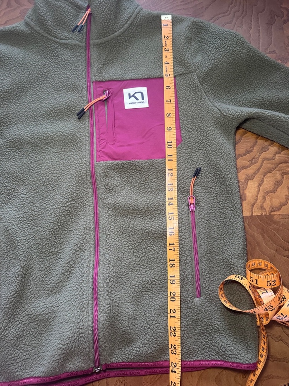 Kari Traa Rothe Midlayer Green with Burgundy Accents  Full Zip Fleece Jacket, M - Picture 10 of 11
